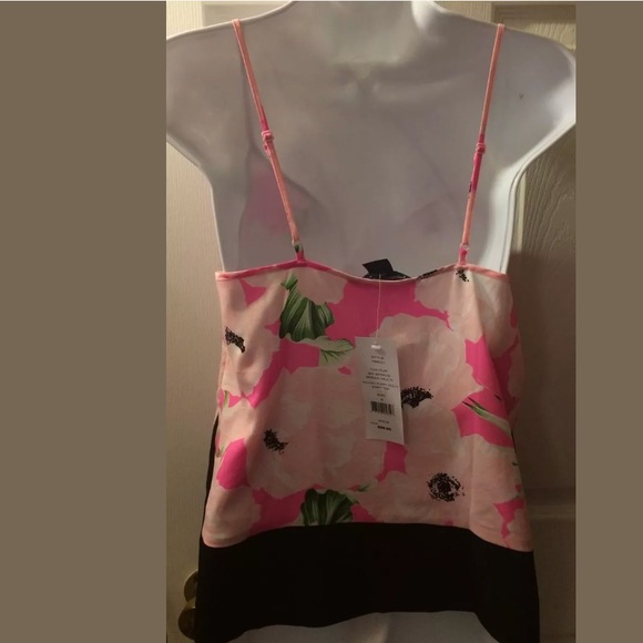 New FRENCH CONNECTION Holiday Poppy Polly Tank Top Pink Floral Cami Blouse Black - Picture 6 of 9